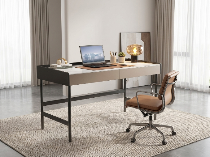 Luxury slate Italian design computer desk with storage in a Nordic minimalist home office
