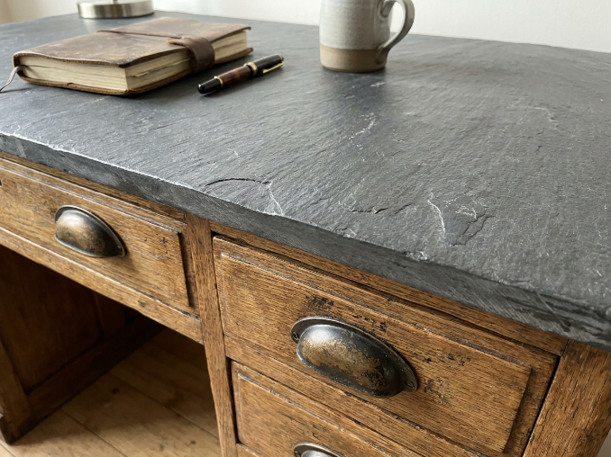 Slate top desk Italian style with soft-close drawer detail